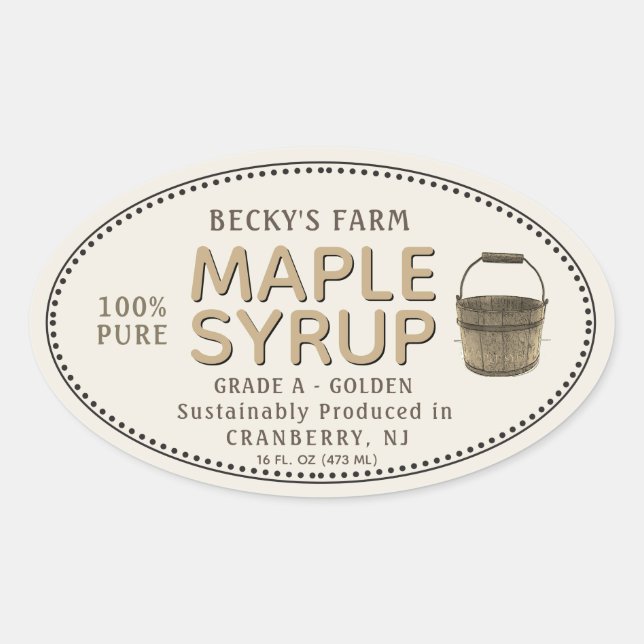 Maple Syrup Sap Bucket Border Oval Sticker (Front)