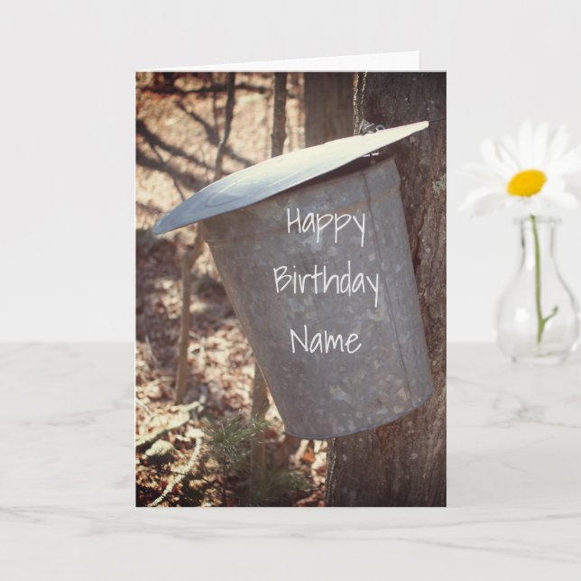 Maple Syrup Sap Bucket On Tree Birthday Card (Small Plant)