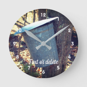 Maple Syrup Sap Bucket On Tree Personalized Round Clock