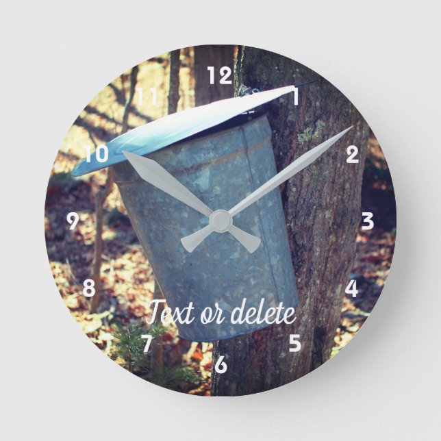 Maple Syrup Sap Bucket On Tree Personalized Round Clock (Front)