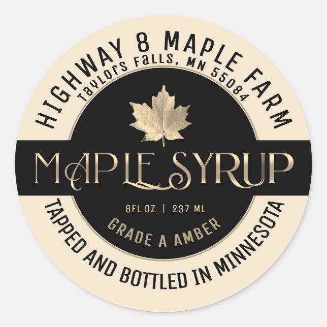 MAPLE SYRUP STATE NAME LABEL IVORY & BLACK (Front)