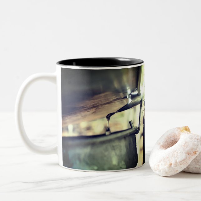 Maple Syrup Sugar Sap Running Bucket Nature  Two-Tone Coffee Mug (With Donut)