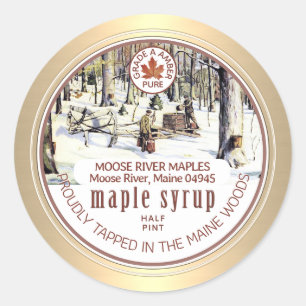 Maple Syrup Tapped Trees Maple Leaf Gold Border  Classic Round Sticker