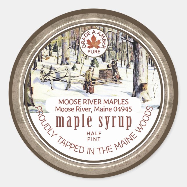Maple Syrup Tapped Trees Maple Leaf Grunge Border  Classic Round Sticker (Front)