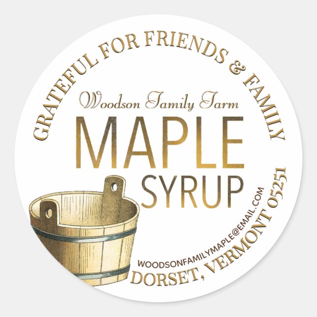 Maple Syrup Thankful for Family and Friends Gift   Classic Round Sticker (Front)