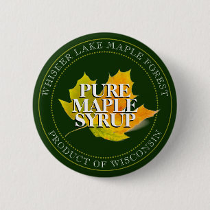 Maple Syrup Yellow Sugar Maple Leaf Editable Green 2 Inch Round Button