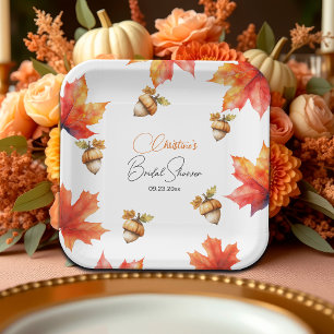 Maple Tree Leaves and Acorns Bridal Shower Paper Plate