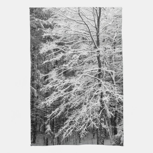 Maple Tree Outlined In Snow Kitchen Towel (Vertical)