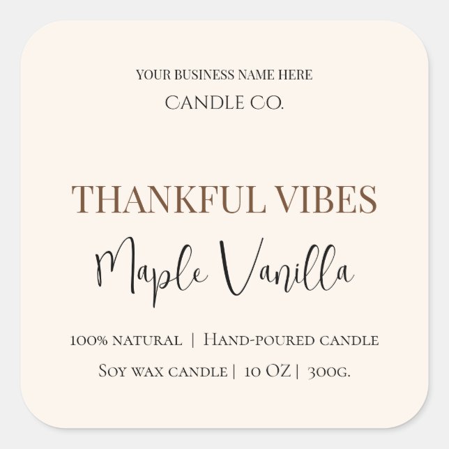 Maple Vanilla | Elegant Fall Soy Candle Label (Front)