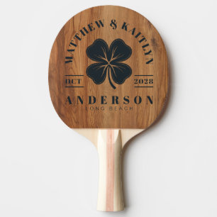 Maple Wood Irish Lucky Clover Wedding Crest Ping Pong Paddle
