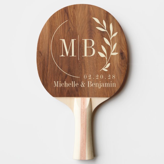 Maple Wood Leaf Wedding Monogram Ping Pong Paddle (Back)