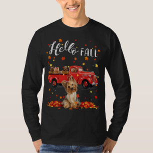 Maple Yorkshire Terrier Dog Leaf Fall Autumn Red T T-Shirt