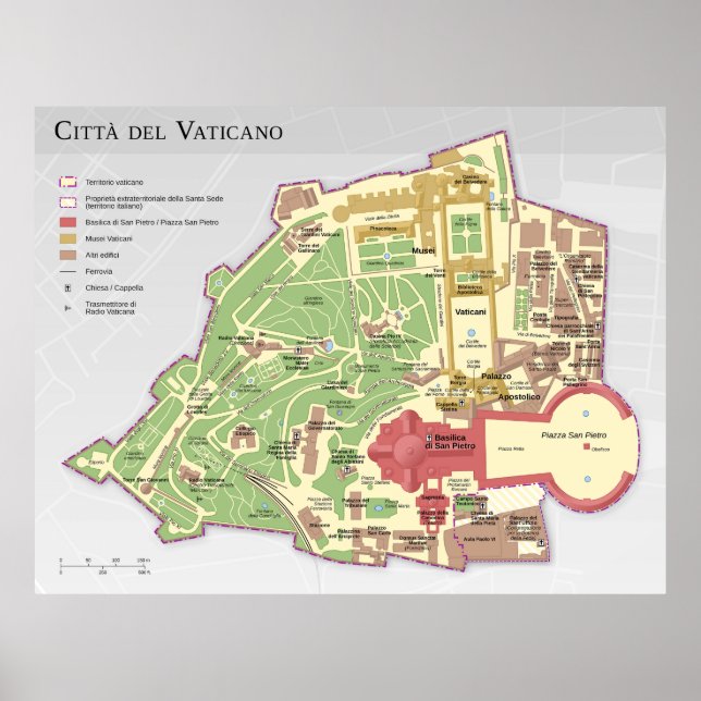 Mappa della Città del Vaticano diagramma Vatican Poster (Front)