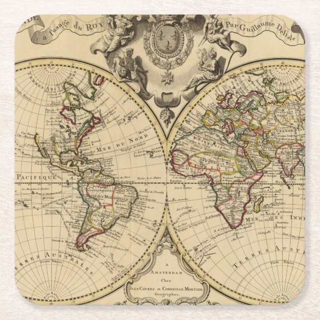Mappemonde Square Paper Coaster (Front)