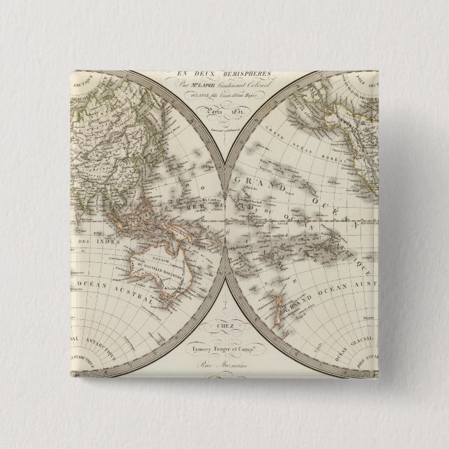 Mappemonde - World Map 2 Inch Square Button (Front)