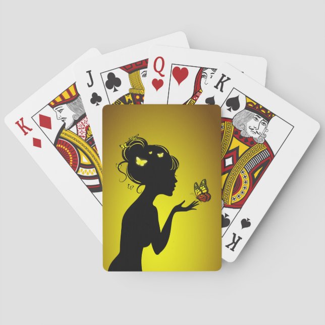 Maps Game The Yellow Butterfly Woman Playing Cards (Back)