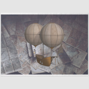 Maps Hot Air Balloon Fantasy Ship Decoupage Tissue Paper