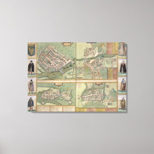 Maps of Galway, Dublin, Limerick, and Cork, from ' Canvas Print
