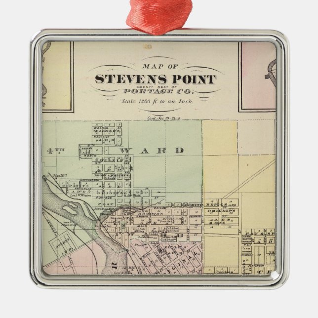 Maps of Stevens Point, Elroy and Wonewoc Metal Ornament (Front)