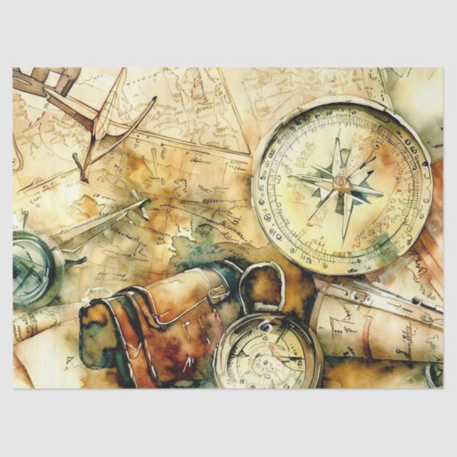 "Maps & Travel Whispers: Adventure Awaits" Tissue Paper (Front)