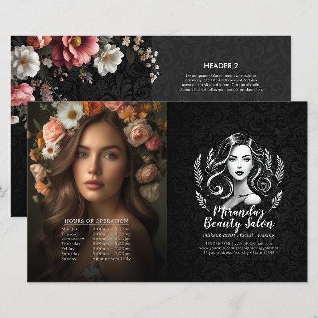 Maquillage Artiste Coiffure Stylo Menu Prix Bifold (Devant / Derrière)