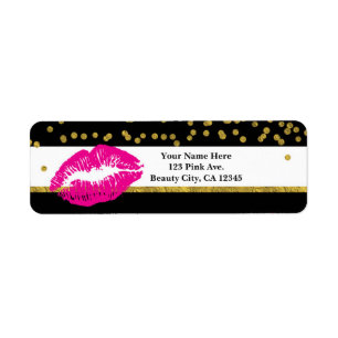 Maquillage Lèvres Roses Confettis et Rayures Dorés