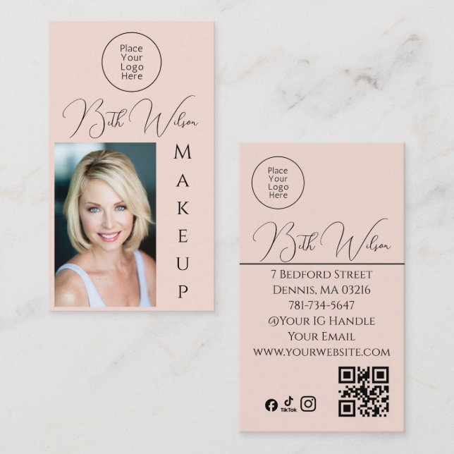 Maquillage Rose, Code QR, Carte de Visite Entrepri (Devant / Derrière)