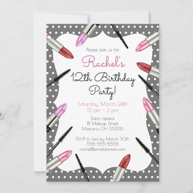 Maquillage Thématique Anniversaire Fête Invitation (Devant)