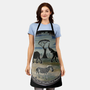 Mara Trumpet Glory African Elephant Zebra Apparel  Apron