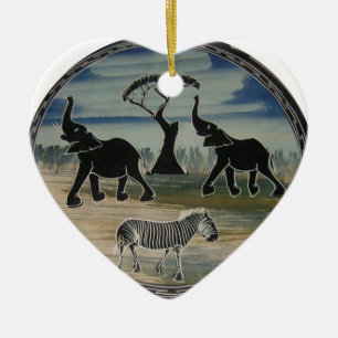 Mara Trumpet Glory African Elephant Zebra Oil Pain Ceramic Ornament