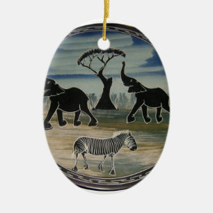 Mara Trumpet Glory African Elephant Zebra Oil Pain Ceramic Ornament