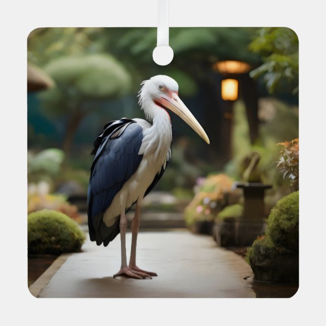 Marabou stork in japanese garden  metal ornament (Front)