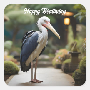 Marabou stork in japanese garden  square sticker