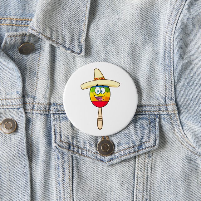 Maraca with Sombrero Colourful Fiesta 3 Inch Round Button (Creator Uploaded)