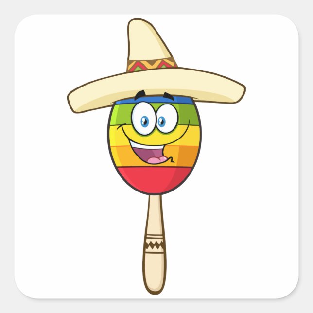 Maraca with Sombrero Colourful Fiesta Square Sticker (Front)