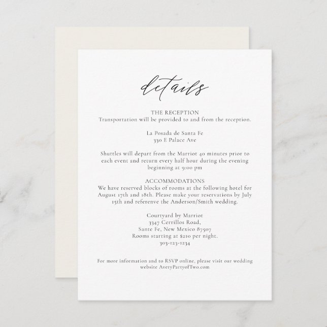 MARAH Elegant Modern Minimalist Wedding Details Invitation (Front/Back)