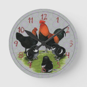 Marans Black Copper Chicken Family Round Clock