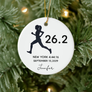Marathon 26.2 Female Runner Custom Name Ceramic Ornament