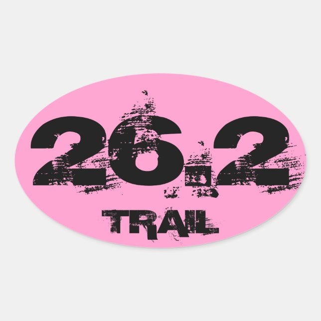 Marathon 26.2 Trail Oval Decal Black On Pink Oval Sticker (Front)