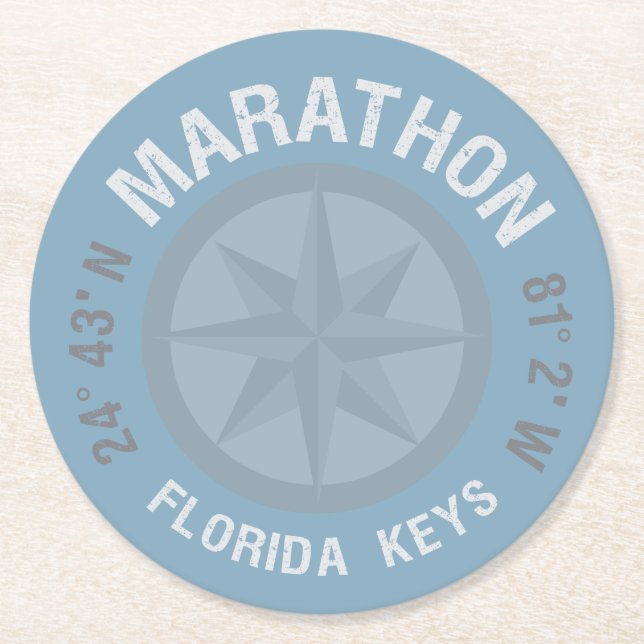 Marathon Florida Keys Latitude Longitude Nautical Round Paper Coaster (Front)