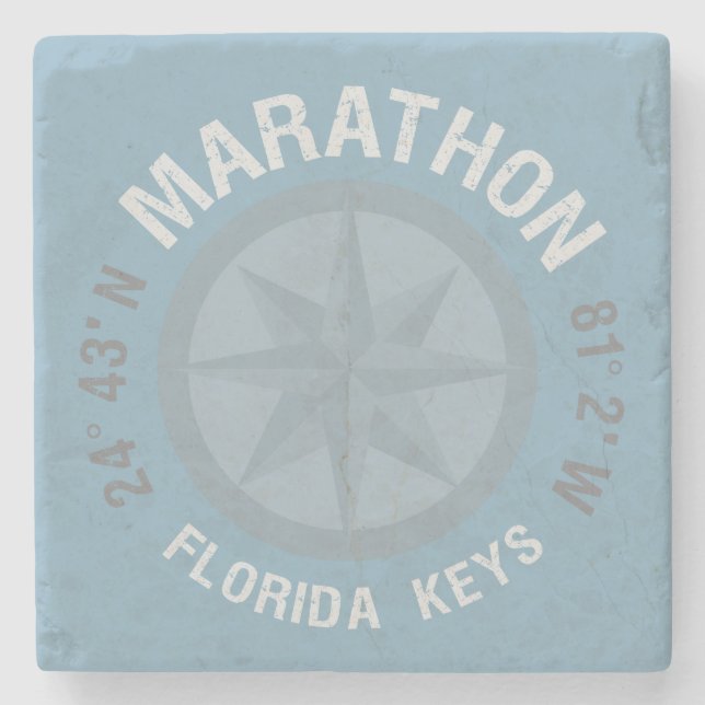 Marathon Florida Keys Latitude Longitude Nautical Stone Coaster (Front)