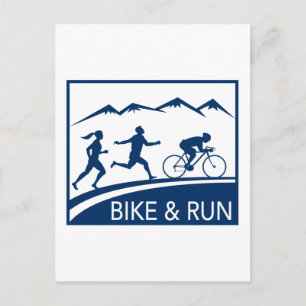 marathon runner bike cycle run race postcard