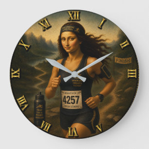Marathon Runner Funny Mona Lisa Large Clock