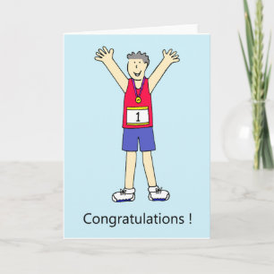 Marathon runner male congratulations. card