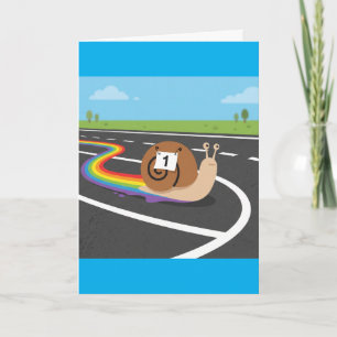 Marathon Runner Snail Cute Rainbow Trail Card