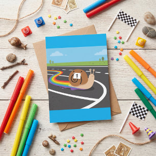 Marathon Runner Snail Cute Rainbow Trail Card