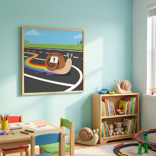Marathon Runner Snail Cute Rainbow Trail Poster