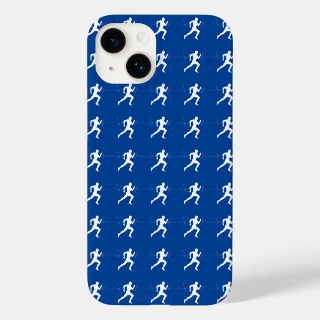 Marathon Runners & Heartbeat Line on Blue  Case-Mate iPhone Case (Back)