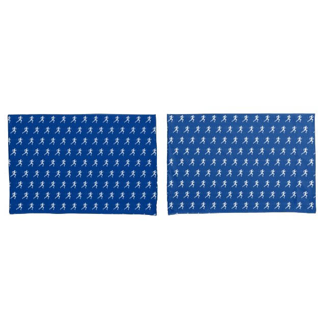 Marathon Runners on Blue  Pillowcase (Front-Set)