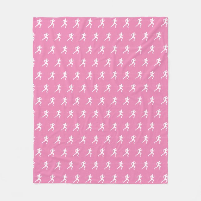 Marathon Runners on Pink Background Fleece Blanket (Front)